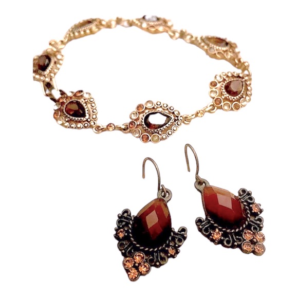 LIZ CLAIBORNE VIntage Brown Stone Earrings and Bracelet Set - Picture 2 of 9